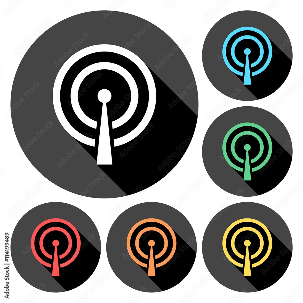 Poster vector broadcasting icons set with long shadow