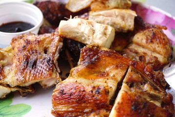 Thai food grilled chicken close up, Thai street food 