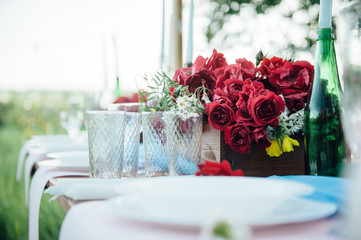 Wedding table setting in rustic style