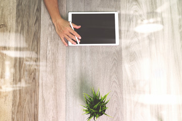 businessman hand working with stylus pen digital tablet computer