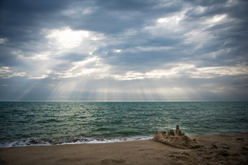 Sand castle at the beach in Tirrenia, Italy