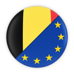 Belgian and European Relations - Badge Flag of Belgium and Europe 3D Illustration