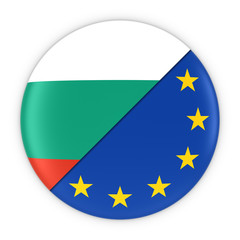 Fototapeta premium Bulgarian and European Relations - Badge Flag of Bulgaria and Europe 3D Illustration