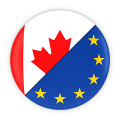 Canadian and European Relations - Badge Flag of Canada and Europe 3D Illustration