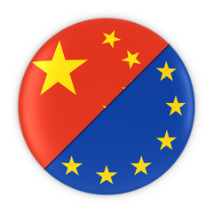 Chinese and European Relations - Badge Flag of China and Europe 3D Illustration