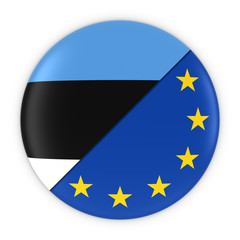 Estonian and European Relations - Badge Flag of Estonia and Europe 3D Illustration