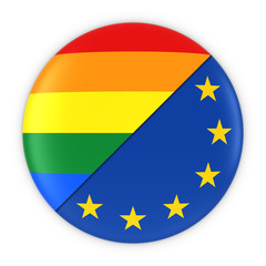 Gay Pride in Europe - Rainbow Flag Badge and EU Flag 3D Illustration