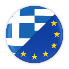 Greek and European Relations - Badge Flag of Greece and Europe 3D Illustration