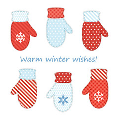 Cute mittens as retro fabric applique in shabby chic style ideal as Christmas or New year decoration