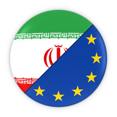 Iranian and European Relations - Badge Flag of Iran and Europe 3D Illustration