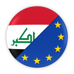 Iraqi and European Relations - Badge Flag of Iraq and Europe 3D Illustration