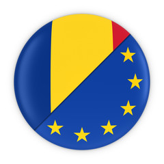 Romanian and European Relations - Badge Flag of Romania and Europe 3D Illustration