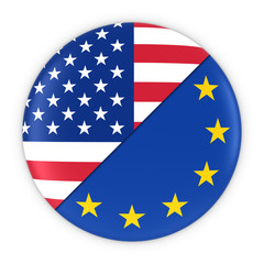 American and European Relations - Badge Flag of USA and Europe 3D Illustration