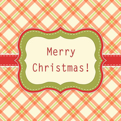 Primitive retro frame on gingham background in traditional Christmas colors