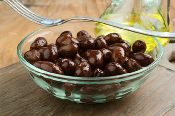 homemade olive oil on wood