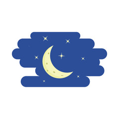 Obraz na płótnie Canvas Night sky, crescent and stars icon, cartoon style