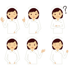 白衣の看護師女性6ポーズ上半身