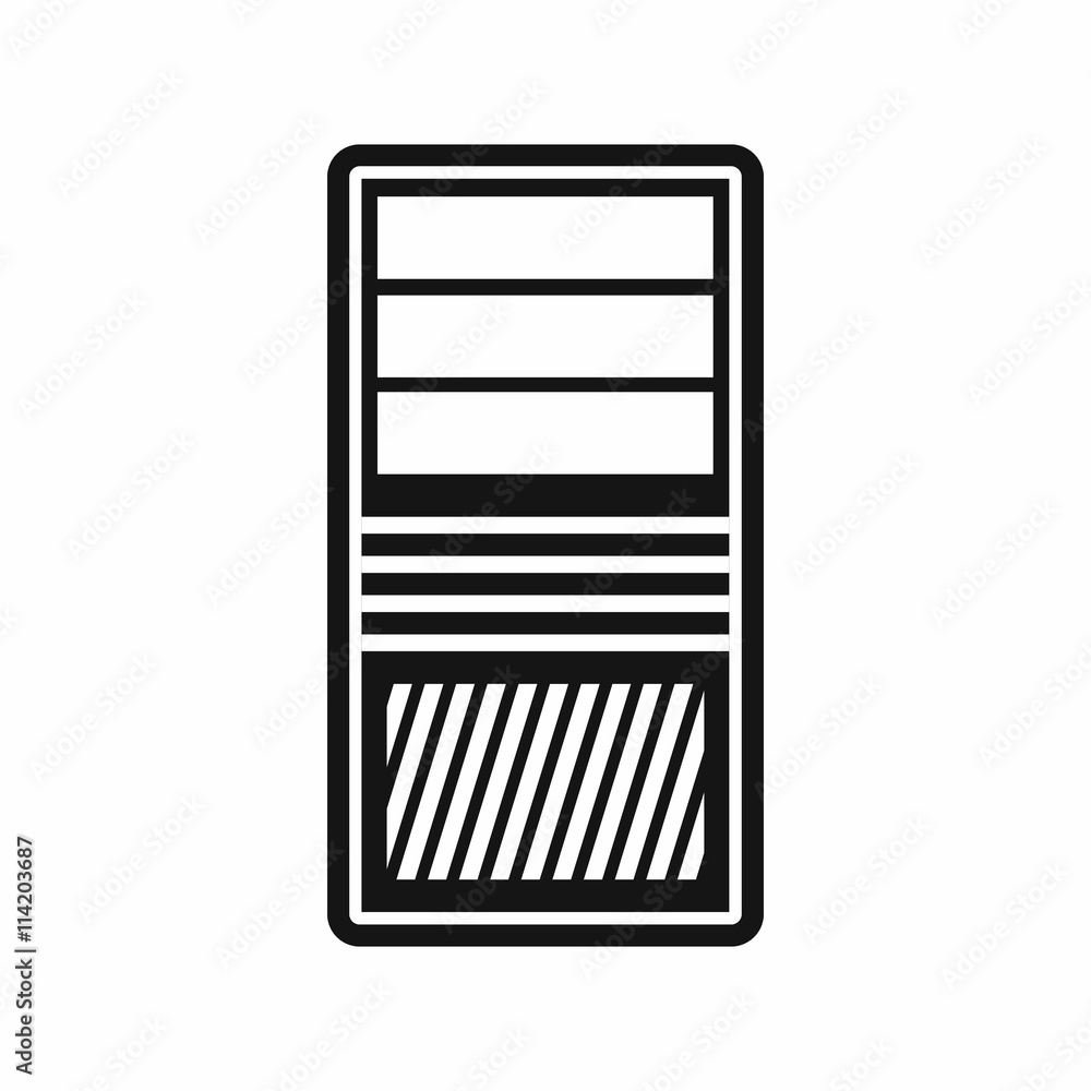 Poster black computer system unit icon, simple style