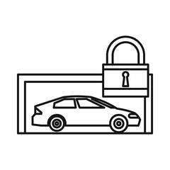 Car and padlock icon, outline style