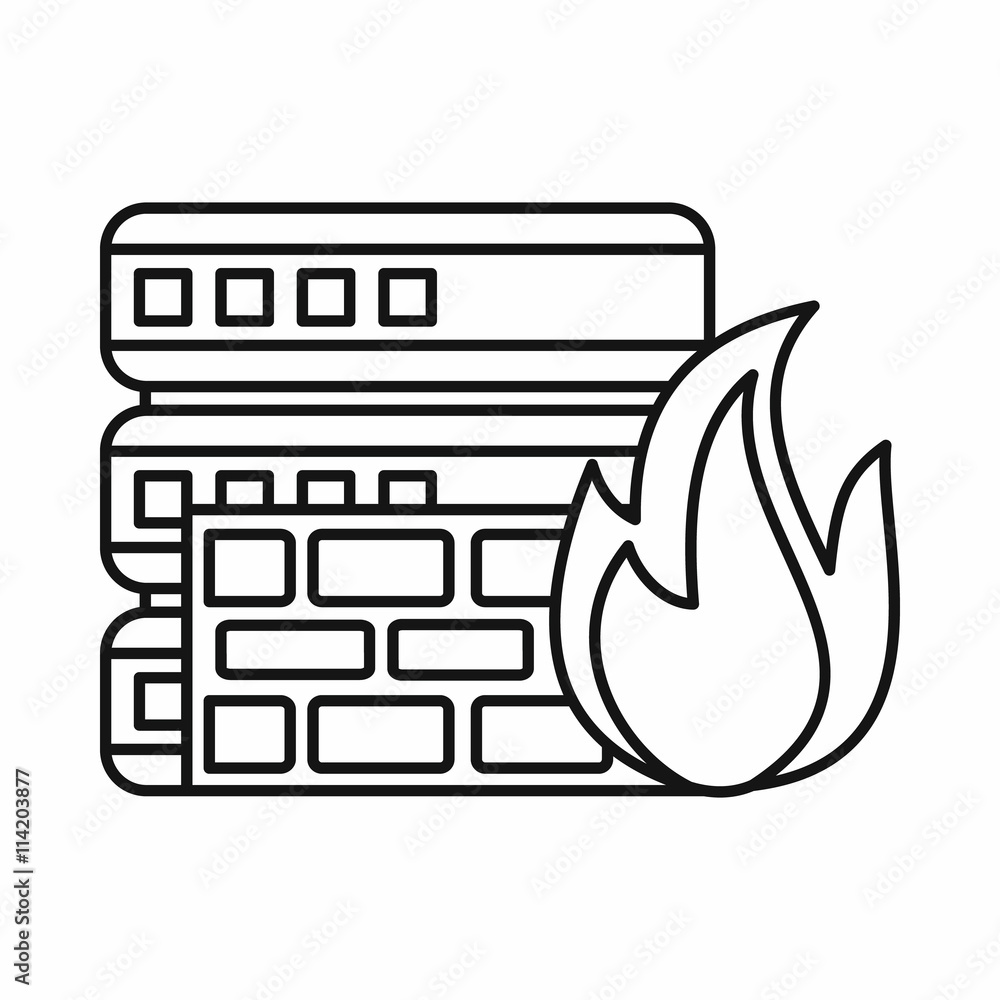 Poster database and firewall icon, outline style