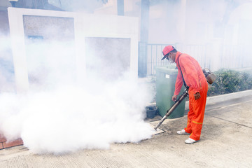 The employees of the municipality made by injection to control scourge of mosquitoes.