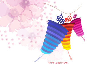 Obraz premium Chinese new year with lantern. Blossom background