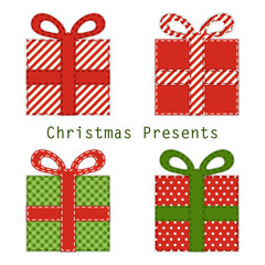Primitive retro Christmas present boxes as patch fabric applique