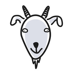 Cartoon animal head icon. Goat face avatar for profile of social networks. Hand drawn design.