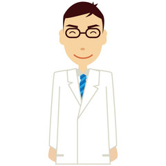 白衣にネクタイのメガネの男性 上半身