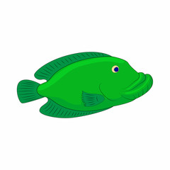 Green fish icon in cartoon style