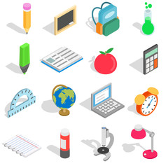 School icons set, isometric 3d style