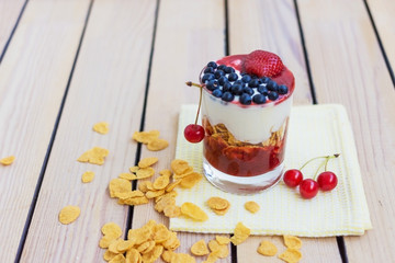 yogurt with blueberries and strawberry jam