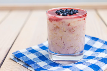 yogurt with blueberries and strawberry jam