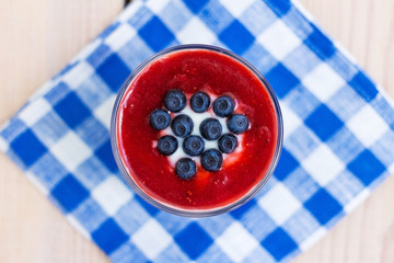 yogurt with blueberries and strawberry jam