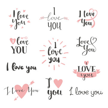 Vector I love You photo overlays, hand drawn lettering collection, inspirational quote. Lovely text I love You follow your heart romantic type. I love You have greeting sign message decoration