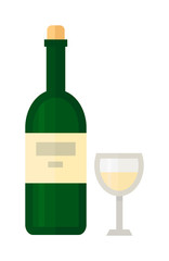 Glass and bottle of wine vector illustration.