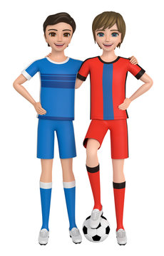 3D illustration character - Two boys in a uniform get along well.