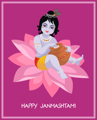 Happy Janmashtami. Beautiful greeting card with little Krishna's image.