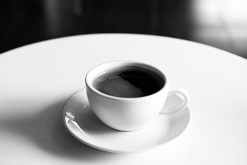 Hot coffee on table in coffee shop