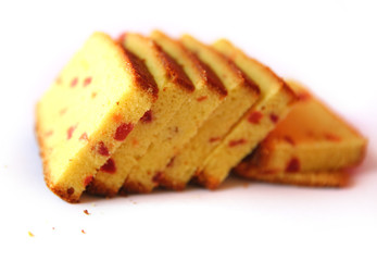 Pieces of Dessert cake on a on a white background