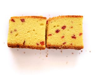 Pieces of Dessert cake on a on a white background
