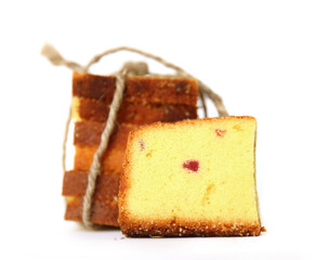 Pieces of Dessert cake tied up with rope