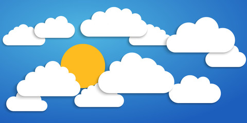 Paper clouds on a blue background. Vector illustration