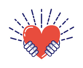 Hands holding heart vector illustration.