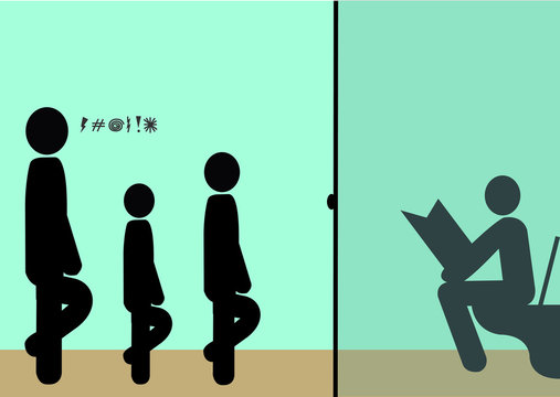 Illustration &Auml;rger &uuml;ber Warteschlange WC
