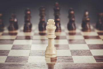 chess leadership conception on the wooden chessboard