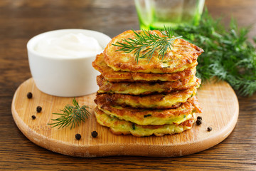 Vegetable fritters of zucchini.