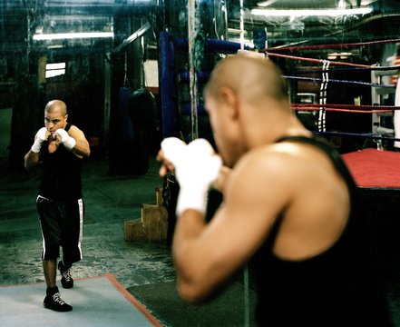 Man shadowboxing in Brooklyn boxing gym