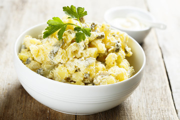 Potato salad with olives and cucumber