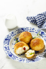 Cottage cheese dumplings with apple filling